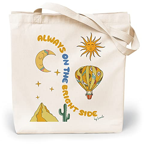 Loxato Stoffbeutel Bedruckt - Stofftasche - Baumwolltasche Bedruckt 100% B35 x H42 x T8 cm - Tragetasche Canvas-Stoff 220 g/m2 - Jutebeutel - Einkaufstasche Lange Henkel 70cm - Einkaufsbeutel