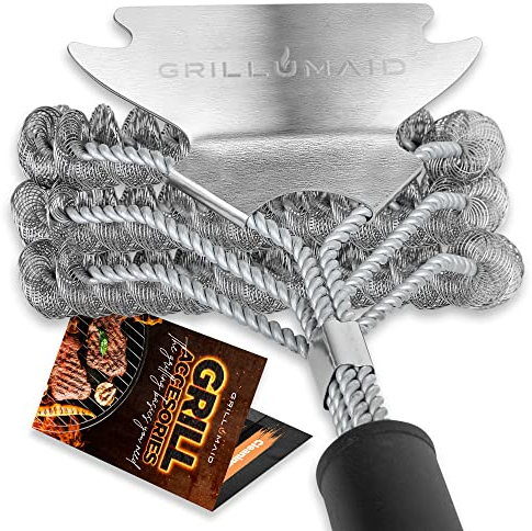 Grillbürste und Schaber Borstenfrei - sicherer Grillbürstenreiniger - 45,7 cm Edelstahl-Grillrost BBQ Bürste mit extra breitem Schrubber - sicheres Grillzubehör für Porzellan/Weber-Gas/Holzkohlegrills