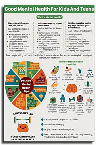 Wandkunst-Poster, psychische Gesundheit, Bewusstseins-Poster, Kinder, Teenager, psychische Gesundheit, Kindertherapeuten, Therapeuten, Schulberatung, Strategien, Kinderzimmer, Klassenzimmer,