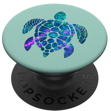 Cyan Blue Violet teal Turtle Phone grip on mint green PopSockets Adhesive PopGrip