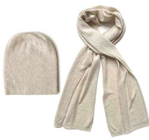 Herren-Set aus 100% reinem Kaschmir, Mütze und Schal, passende lässige Beanie und Schal, 2-teiliges Set, 2-in-1 Winter-Strickbündel, Ski-Sportmütze, einfarbig, warm, 2-teiliges Geschenk für Männer