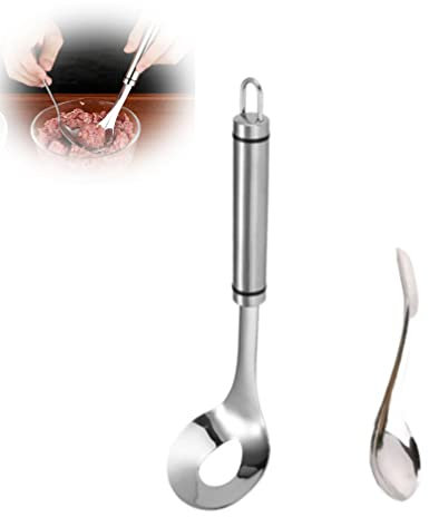Stainless Steel Meatball Maker, Edelstahl FleischbäLlchen LöFfel Antihaft Frikadellen Making Tool FleischlöFfelhersteller Mit Langem Griff FleischklößChen Former Maker Mit Loch mit 1 Stück Löffel