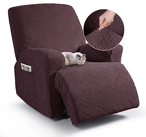 TAOCOCO Recliner Chair Cover, Stretch Sofa Cover 1 Seater With Arm Rest, Couch Cover Soft, Machine Washable Recliner Sofa Protector (Coffee, 1 seater)
