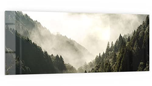 DEQORI Küchenrückwand Glas | Motiv Nebel in den Bergen | 125x50 cm | Bad- oder Herd-Rückwand | Herdblende Spritzschutz für Küche & Badezimmer | moderne Deko für Fliesenspiegel