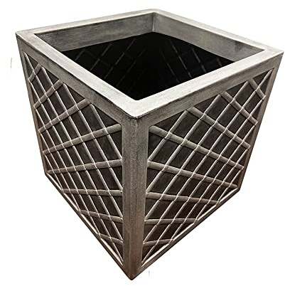 Pluto Packaging Trough Square Patio Planters Pewter Grey | Large Garden Flower Pots Slate & Lazio Effect