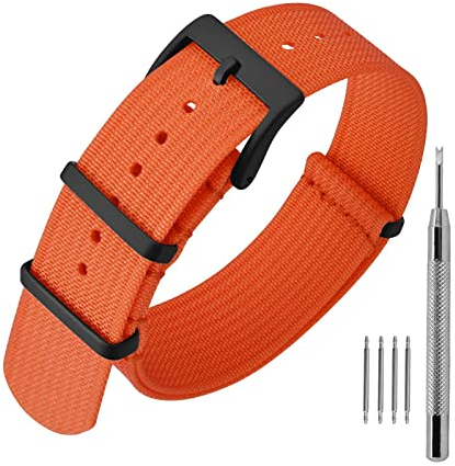 ANNEFIT Nylon Uhrenarmbänder 22mm mit Edelstahl Metall Schwarz Schließe, Sport Atmungsaktive Ersatzarmband (Orange)