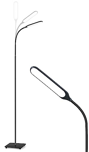 sympa LED Stehlampe, 20W dimmbar mit 1600 Augenschutz-LEDs, Leselampe mit 16 Farbtemperatur- und Helligkeitsstufen, Lampe mit verstellbarem Schwanenhals für Schlafzimmer, Wohnzimmer, Büro(Schwarz)
