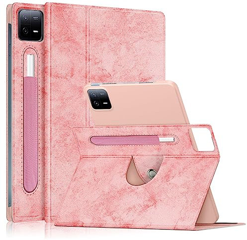 DINGGUAGUA Estuche para Xiaomi Mi Pad 6/Mi Pad 6 Pro 11 Pulgadas 2023 Tableta Funda Soportes Giratorios de 360° Multiángulo con Portalápices y Auto Estela/Sueño,Rosa