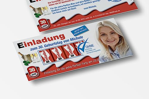 wirmachendeinekarte.de EINLADUNGSKARTEN zum GEBURTSTAG lustig | HOCHZEIT | KOMMUNION | Kindergeburtstag im Kinderschokoladen Look witzig (Frau, 10 Stück)