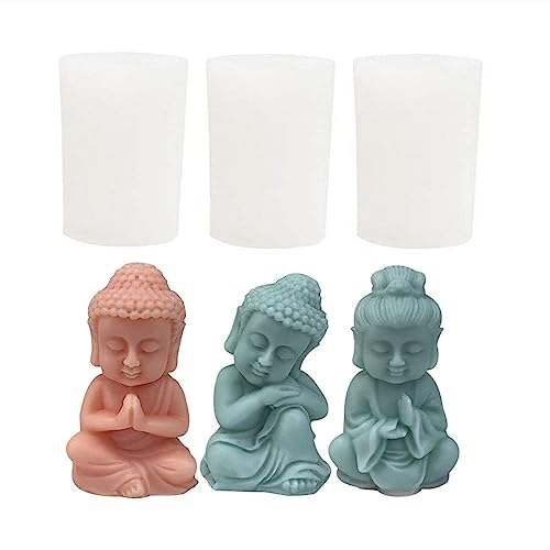 Xidmold 3 moldes de silicona de Buda para velas, molde 3D de Buda, molde de yeso, molde de jabón, molde para yeso, jabón, velas de cera de soja