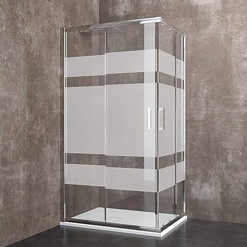 Box Doccia Rettangolare 195 Cm H Cabina Bagno Con Porte Scorrevoli Ante In Cristallo Temperato Serigrafato da 6 mm Struttura Alluminio Anodizzato Maniglie in Acciaio Cromato Losanna (80 x 120 Cm)