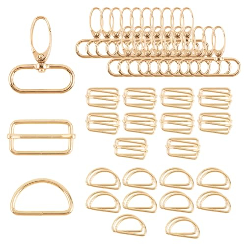 VINFUTUR 60 Pezzi 32mm Fibbie Metallo Accessori Fai da Te 20pz Anello D + 20pz Tri Glide + 20pz Ganci Girevole a Moschettone per Cucito Tracolla Zaino Borse Craft Nero