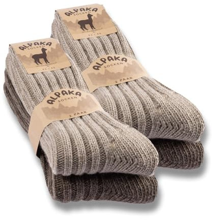 4 Paar Alpaka Socken Herren Damen Wollsocken warme Wintersocken 20900 (Beige Braun 39-42)