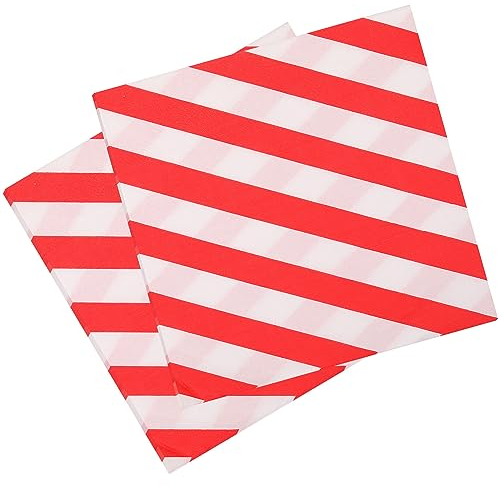 Trimming Shop Christmas Disposable Napkins with White & Red Striped Design 2 Ply Paper Serviettes 33cm x 33cm Cocktail Napkins for New Year Winter Dinner Party Supplies Decoration - 100pcs