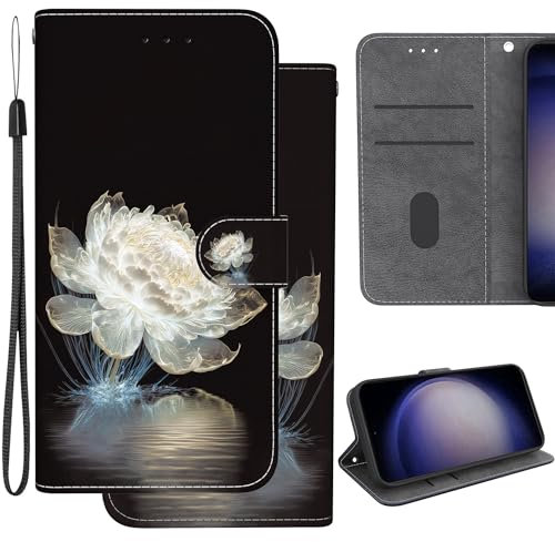 Ammeer Hülle für OnePlus 8T, Flip Folio PU Leder Schutzhülle Handy Tasche Wallet Case Cover Ständer mit Magnetverschluss - Weiß Blume