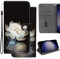 Ammeer Hülle für OnePlus 8T, Flip Folio PU Leder Schutzhülle Handy Tasche Wallet Case Cover Ständer mit Magnetverschluss - Weiß Blume