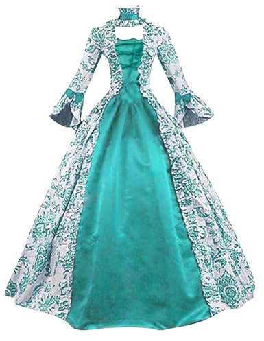 KBOPLEMQ Vêtements médiévaux pour femme Court Rococo baroque Marie Antoinette Robe de bal Robe de soirée Cosplay Rétro Princesse Reine Robe de fête Robe de bal Renaissance Jupe plissée Maxi, O Vert.,