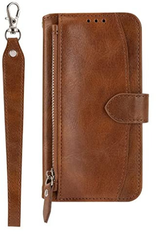Kompatibel Google Pixel 8 Pro Hülle Reißverschluss Brieftasche Handyhülle Case Magnetisch PU Leder Folio Flip Kartenfach Wallet Schutzhülle Tasche Cover für Google Pixel 8 Pro braun