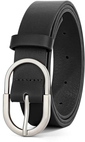 WHIPPY Leder Gürtel Damen Ledergürtel Herren Mode Gürtel silberne Schnalle für Jeans Hosen,schwarz 110cm