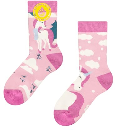 Dedoles Socken Kinder Mädchen Jungen Baumwolle viele lustige Designs Weihnachtssocken 1 Paar, Farbe Rosa, Motiv Einhorn mit Schal Wärmesocken, Gr. 31-34