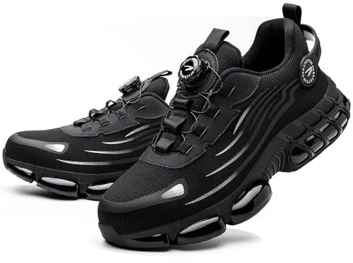 IYVW YD266 Homme Femme Chaussures de Securité léger Baskets de Sécurité Respirant Chaussures de Travail Embout Acier Protection Mode Industrie Sneakers Anti Smash Antidérapant Noir 42 EU