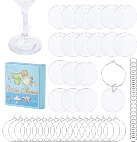 SUNNYCLUE Acryl-Weinglasmarker, runde 70 Stück, für Party, Weihnachten, Hochzeit, Gastgeschenke, Familientreffen, 1 Box