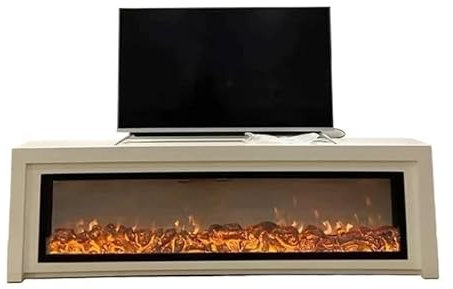 SOBOLON Fireplace TV Stand TV Stand Simple White Storage Display TV Cabinet Fireplace Glass TV Stand Decoration Indoor Fireplace TV Cabinet (Color : B2200x320x600mm1)