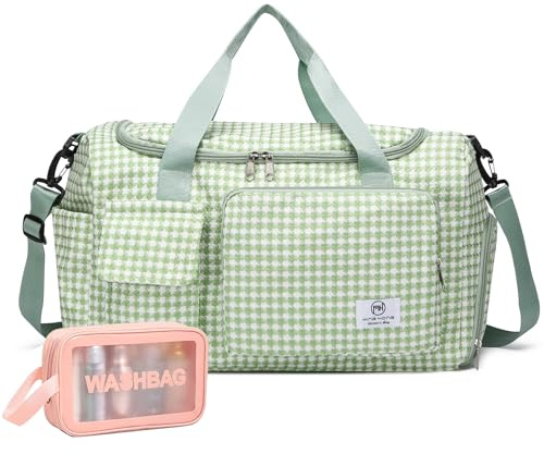 Small Gym Bag for Women, Travel Duffle Bag Carry On Weekender with Shoe Compartment, Light Green