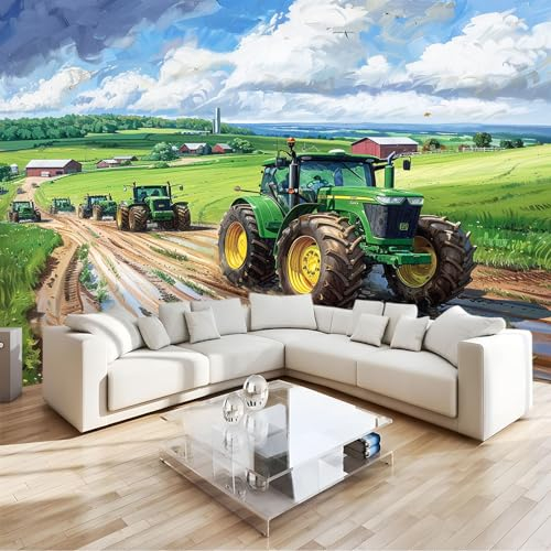 Fototapete 3D Effekt Traktor Fototapeten Wandbild Motivtapeten Vlies-Tapeten Moderne Wandtapete Wand Schlafzimmer Wohnzimmer Dekoration B200 x H140 cm