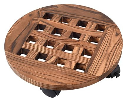 Pcscevcr Portavaso con ruote bloccabili, 25 cm, supporto per piante in legno con ruote, vassoio per piante da giardino, patio, balcone