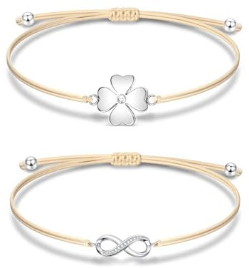 HSAJS 2 Paires Bracelet pour Femmes Fille, Bracelets Infini et Porte Bonheur Bracelet Bijoux Fait Main Bracelet Cordon Tressé Réglable Cadeau Chanceux pour Femme Filles (Jaune)
