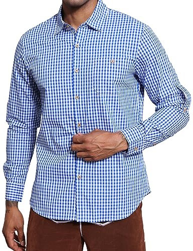 LVCBL Trachtenhemd kariert Langarm Hemd Traditionell & Modern Größen Blau S