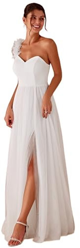 Ever-Pretty Robe de Demoiselle d'honneur Jupe Fendue sans Manches Robe Longue Trapèze pour Femme Blanc 44