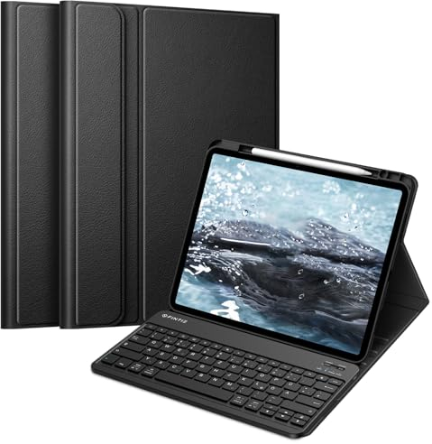 FINTIE Hülle mit Tastatur für iPad Air 13 Zoll (M3) 2025, (M2) 2024 Keyboard, Soft TPU Rückseite Gehäuse Schutzhülle mit Stifthalter, magnetisch Abnehmbarer Tastatur QWERTZ Layout, Schwarz