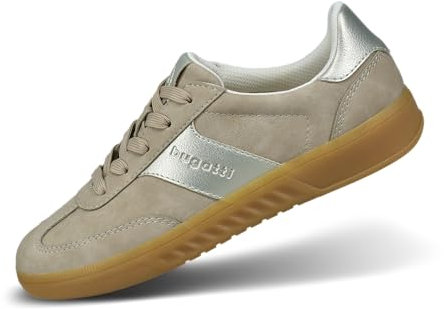 bugatti Damen-Sneaker Sandy mit silbernen Akzenten, Kunstnubuk-Textur, hitzebeständigen Gummisohlen und verbesserter Komfortunterstützung Sand/Gold 39 EU