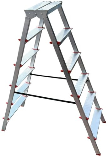 MTRA - Escalera de aluminio plegable (150 kg, 6 peldaños | Caminones ranurados, patas antideslizantes y correa antiseparación. Cumple con la norma EN 131, compacto y fácil de almacenar