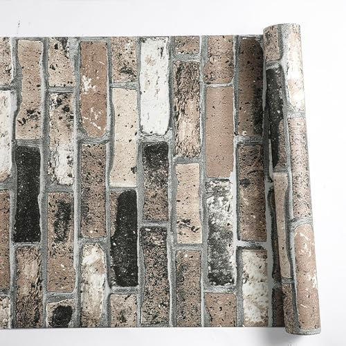 Tarwanear Brick Wallpaper Brown Brick Effect Wallpaper Realistic Slate Stone Wall Paper Roll Vintage Stone Matte Textured Wall Paper for Living Room Bedroom Hallway Lounge