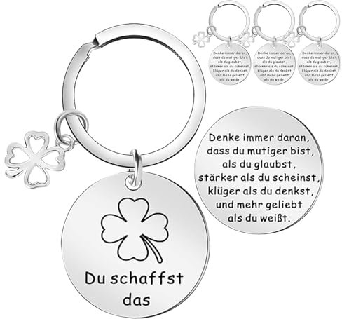 4 Stück Sets Glücksbringer Schlüsselanhänger, Doppelseitiger Schlüsselanhänger mit Anhänger Glücksklee, Glücksbringer Prüfung Abschied Schlüsselanhänger Frau Aufmunterung Geschenke Beste Freundin