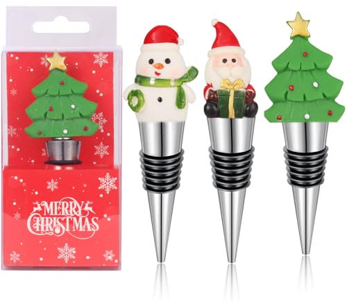 Set of 3 Wine Bottle Stopper Reusable Alloy Wine Bottle Stopper Christmas Decorative Wine Stoppers Wine and Beverage Bottle Stoppers for Christmas Party Favor Decorations (Red Green White)