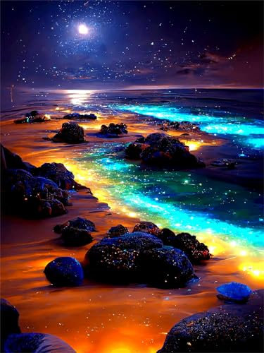 Kit completo de pintura de diamante 5D para manualidades,pintura de diamante de paisaje de playa y luna,kit de pintura de diamante para principiantes para adultos,decoración de la pared del hogar