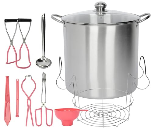 yeshine 21.5 Quart Canning Pot with Rack and Lid, Full Canning Tools Set | Large Water Bath Canning Pot Set, Stainless Steel Canner Supplies Starter Kit for Beginners, For Home, Kitchen, Pink