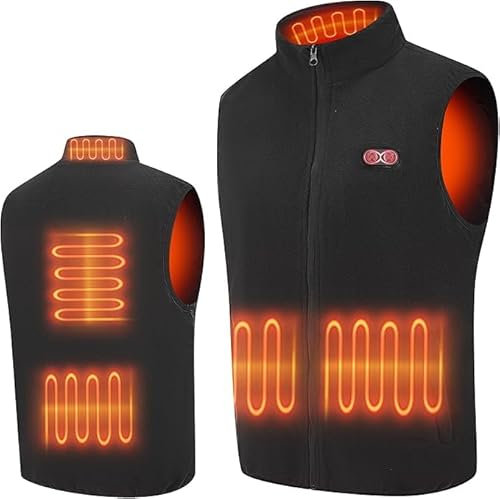 Fleece Heated Vest with 3 Adjustable Temperature, Heated Gilet Independent Switches for Abdomen and Back, Heated Jacket for Skiing, Outdoor Work, Hiking (Battery Pack Not Included)