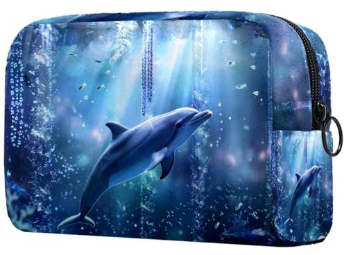 Dream Delphin Kosmetiktasche für Damen, Reise-Kulturbeutel, groß, Make-up, praktische Tasche, Organizer-Tasche mit Reißverschluss, multi, 18.5x7.5x13cm/7.3x3x5.1in, Kulturbeutel