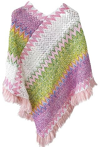 Schal Mit Glitzer Buntes Spleiß-Poncho für Damen mit Nationaldruck und Quasten, gestrickter Schal, Schal mit Fransen, Pashminas, Pullover, Geschenke für Frauen, Loop Schal Damen (Purple, One Size)
