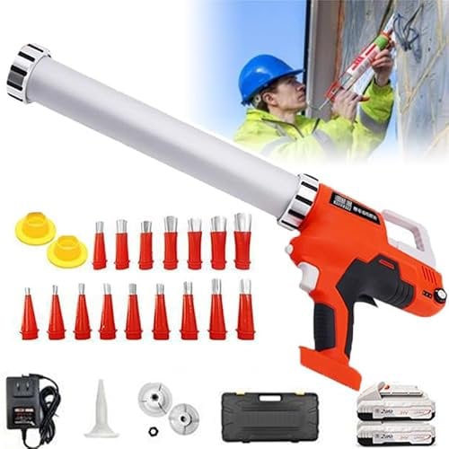 21v Automatic Cordless Caulking Gun W/Li-Ion Battery, Electric Caulking Gun with Nozzles Sealant Caulk Adhesive Gun, for Kitchen Bathroom Window,Twobatteries