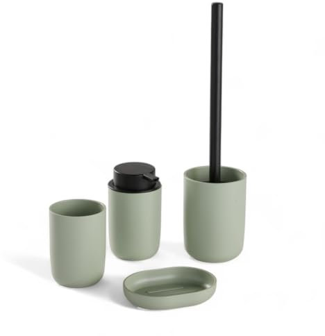 Set 4 Access, SDB, Vaso, Dispensador de jabón, Escobilla de Inodoro Verde, 12,7x7,3 cm