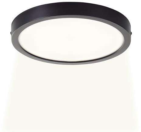 LED Deckenleuchte Navara, Ø 27,5cm, Höhe 3 cm, 1900 Lumen, 4000 Kelvin, IP44 spritzwassergeschützt, Ideal für Bad und Feuchträume, Flach und Energiesparend, Modernes Design, Kunststoff, schwarz