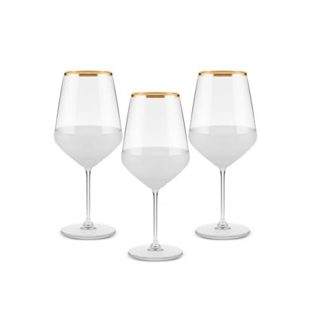 KARACA Jasmine Large Wine Glasses Set of 3, White & Red Wine Glasses Gift, 490ml Elegant Gold-Rimmed Drinkware, Ideal for Home, Dining & Entertaining