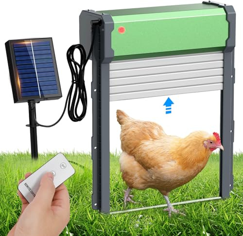 Porte automatique de poulailler, ouvre-porte à énergie solaire avec minuterie et capteur de lumière, 4 modes IP65, connexion d'alimentation externe 2000 mAh avec télécommande et fonction