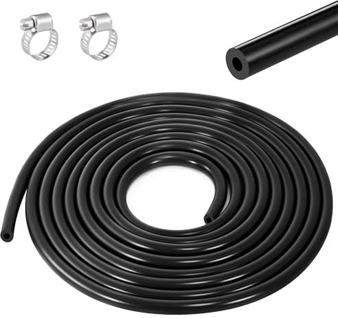 Heveer Tubo Sottovuoto in Silicone per Auto Tubo Flessibile in Silicone 3m con 2 Morsetti per Auto Trattore Nero (ID 4mm-OD 8mm)